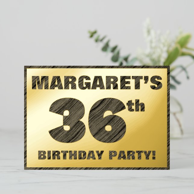 36th Birthday Party — Bold, Faux Wood Grain Text (Standing Front)