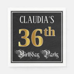 36th Birthday Party — Fancy Script, Faux Gold Look Napkin