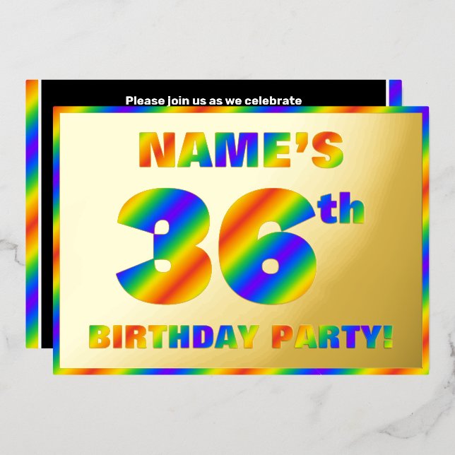 36th Birthday Party — Fun, Rainbow Spectrum “36” (Front/Back)