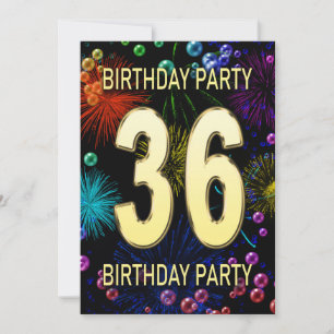 36th Birthday Party Invitation Fireworks Bubbles