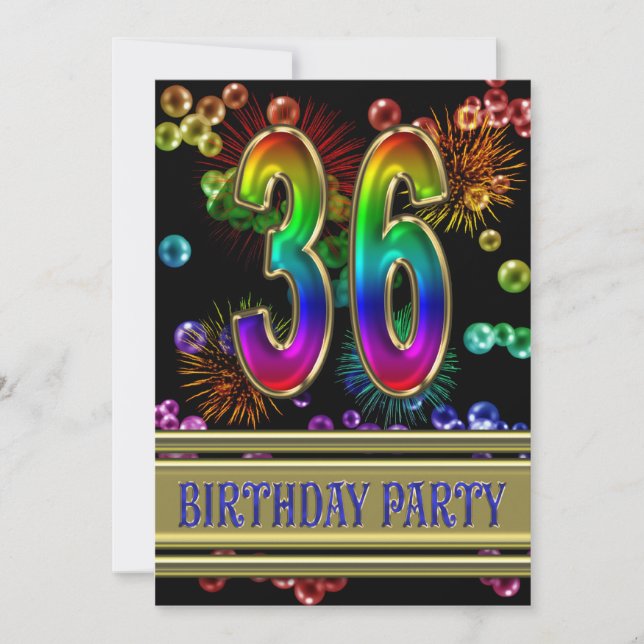 36th Birthday party Invitation with bubbles (Front)