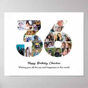36th Birthday Party Number 36 Photo Collage Poster