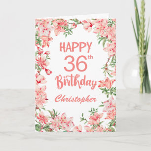 36th Birthday Pink Peach Peonies Watercolor Floral Card