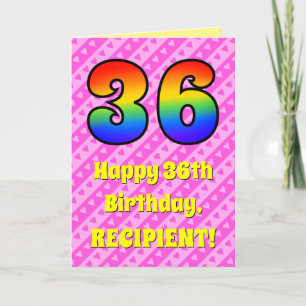 36th Birthday: Pink Stripes & Hearts, Rainbow # 36 Card