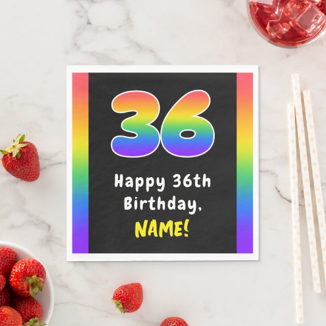 36th Birthday: Rainbow Spectrum # 36, Custom Name Napkin (Insitu)