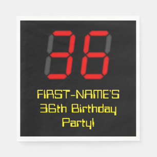 36th Birthday: Red Digital Clock Style "36" + Name Napkin