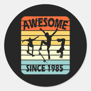 36th Birthday Skateboarding Boy Awesome Since 1985 Classic Round Sticker