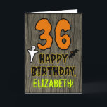 36th Birthday: Spooky Halloween Theme, Custom Name Card<br><div class="desc">The front of this scary and spooky Hallowe'en birthday themed greeting card design features a large number "36", along with the message "HAPPY BIRTHDAY, ", and a customizable name. There are also depictions of a bat and a ghost on the front. The inside features a custom birthday greeting message, or...</div>