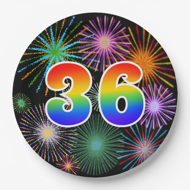36th Event - Fun, Colourful, Bold, Rainbow 36 Paper Plate (Front)