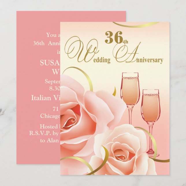 36th Wedding Anniversary Party Invitations (Front/Back)