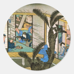 37. 赤坂宿, 広重 Akasaka-juku, Hiroshige, Ukiyo-e Classic Round Sticker