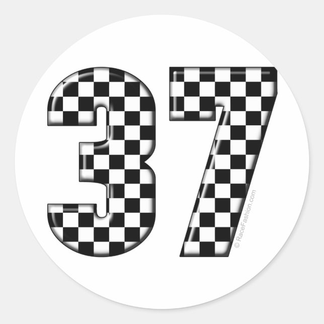 37 auto racing number classic round sticker (Front)