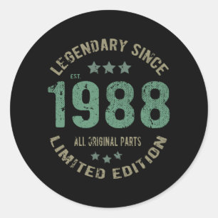 37 Year Old Bday 1988 Legend 37th Birthday Gift Classic Round Sticker