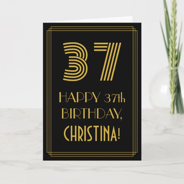 37th Birthday: Art Deco Inspired Look "37" & Name Card (Front)