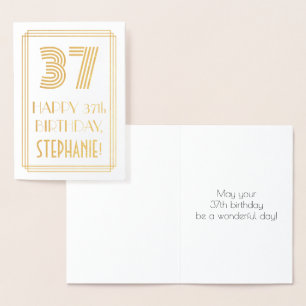 37th Birthday - Art Deco Inspired Look "37" & Name Foil Card