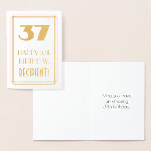 37th Birthday: Art Deco Inspired Look "37" & Name Foil Card