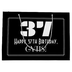 37th Birthday ~ Art Deco Inspired Look "37" + Name Large Gift Bag