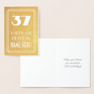 37th Birthday ~ Art Deco Style "37" & Custom Name Foil Card