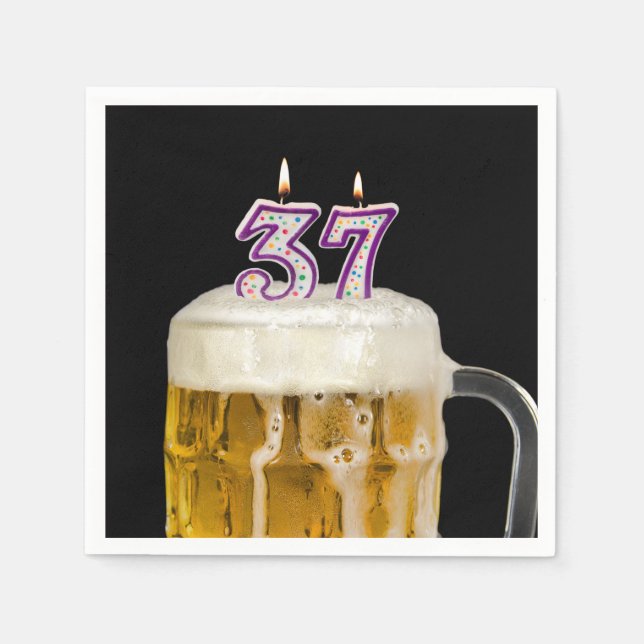37th Birthday Beer on black Napkin (Front)