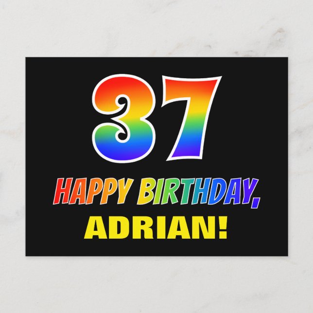 37th Birthday: Bold, Fun, Simple, Rainbow 37 Postcard (Front)