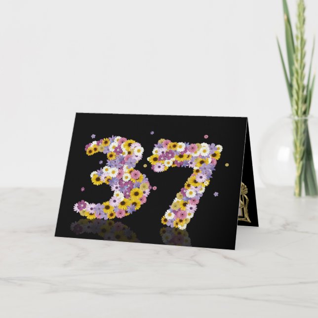 37th birthday card with flowery letters (Front)