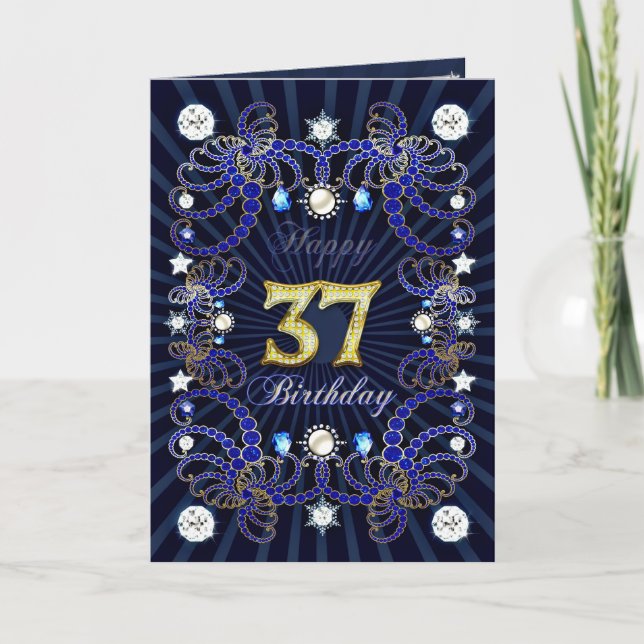 37th birthday card with masses of jewels (Front)