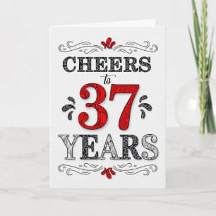 37th Birthday Cheers in Red White Black Pattern Card