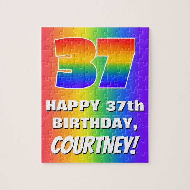 37th Birthday: Colourful, Fun Rainbow Pattern # 37 Jigsaw Puzzle (Vertical)
