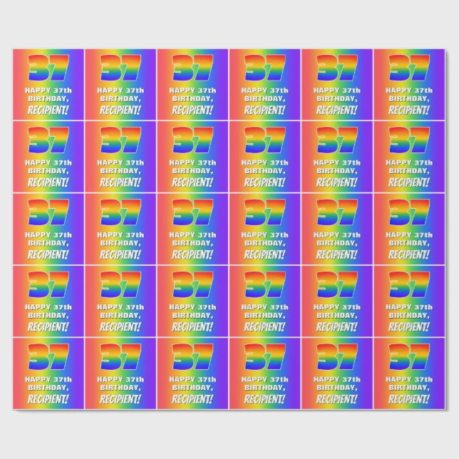 37th Birthday: Colourful, Fun Rainbow Pattern # 37 Wrapping Paper (Flat)