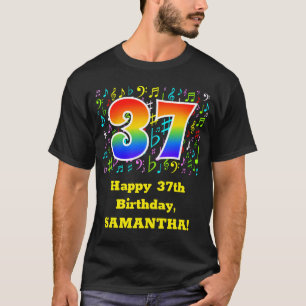 37th Birthday: Colourful Music Symbols, Rainbow 37 T-Shirt