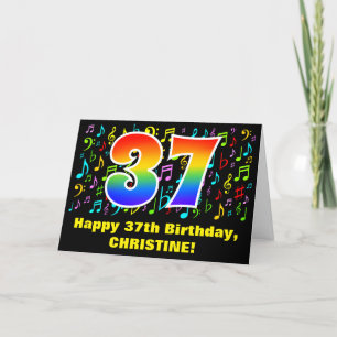 37th Birthday: Colourful Music Symbols & Rainbow 3 Card