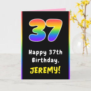 37th Birthday: Colourful Rainbow # 37, Custom Name Card