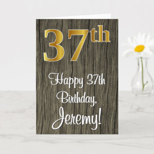 37th Birthday: Elegant Faux Gold Look #, Faux Wood Card