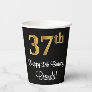 37th Birthday - Elegant Luxurious Faux Gold Look # Paper Cups
