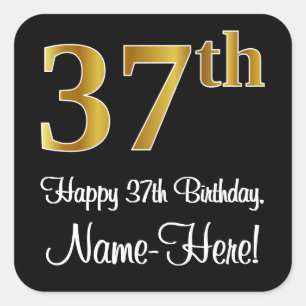 37th Birthday – Elegant Luxurious Faux Gold Look # Square Sticker