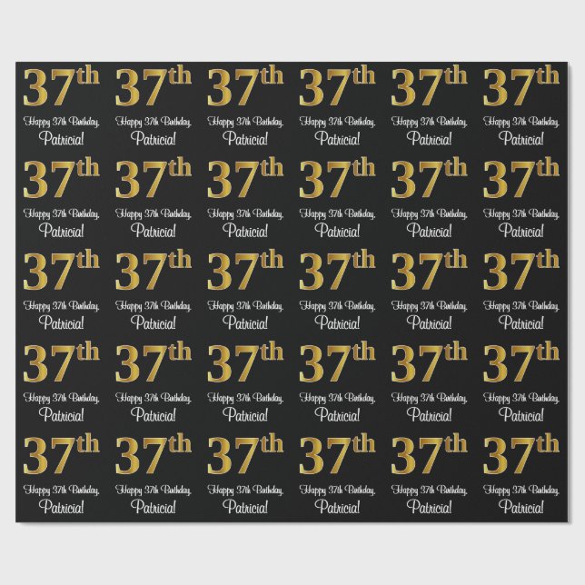 37th Birthday: Elegant Luxurious Faux Gold Look # Wrapping Paper (Flat)