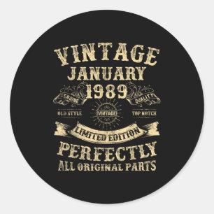 37th Birthday For Men January 1989 37 Year Old Bda Classic Round Sticker