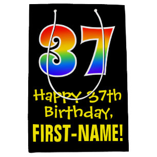 37th Birthday: Fun, Bold, Colourful, Rainbow "37" Medium Gift Bag