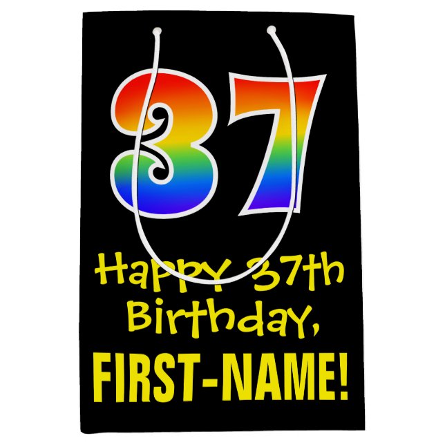 37th Birthday: Fun, Bold, Colourful, Rainbow "37" Medium Gift Bag (Front)