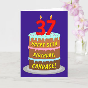 37th Birthday: Fun Cake and Candles + Custom Name Card