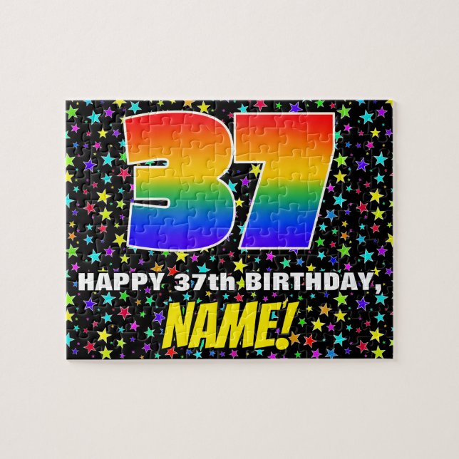 37th Birthday — Fun, Colourful Star Field Pattern Jigsaw Puzzle (Horizontal)