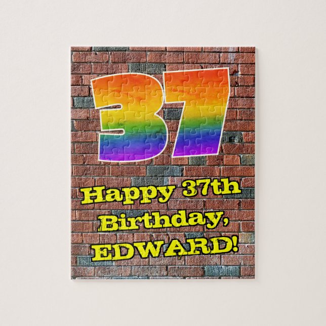37th Birthday: Fun Graffiti-Inspired Rainbow 37 Jigsaw Puzzle (Vertical)