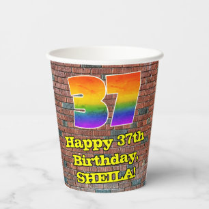 37th Birthday: Fun Graffiti-Inspired Rainbow 37 Paper Cups