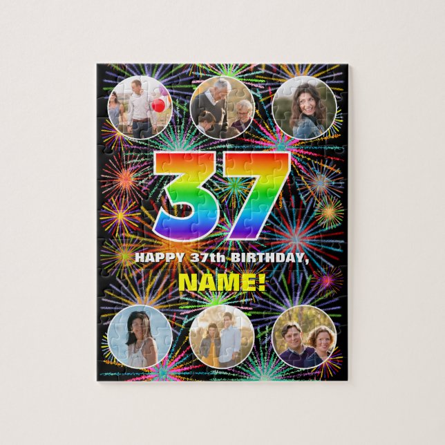 37th Birthday: Fun Rainbow #, Custom Name + Photos Jigsaw Puzzle (Vertical)