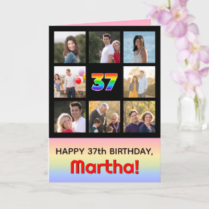 37th Birthday: Fun Rainbow #, Custom Photos + Name Card