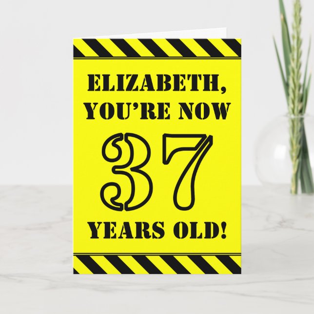 37th Birthday: Fun Stencil Style Text, Custom Name Card (Front)