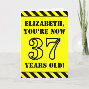 37th Birthday: Fun Stencil Style Text, Custom Name Card