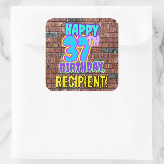 37th Birthday – Fun, Urban Graffiti Inspired Look Square Sticker (Bag)