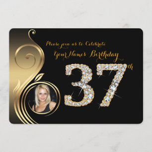37th,Birthday Invitation,Number Diamond,Photo 2 Invitation