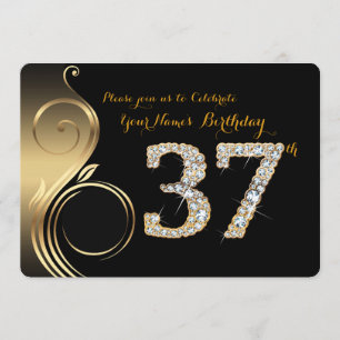 37th,Birthday Invitation,Number Diamond,Photo Invitation